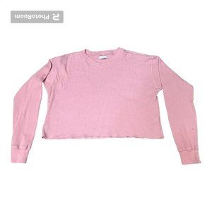 Aritzia TNA boxy hip length pink thermal top, SIZE SMALL